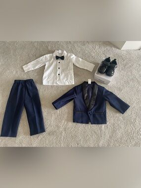 Navy Blue and White Boys Formal Tux Set